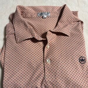 Peter Millar Men's Polo Shirt in Orange and Blue Pattern